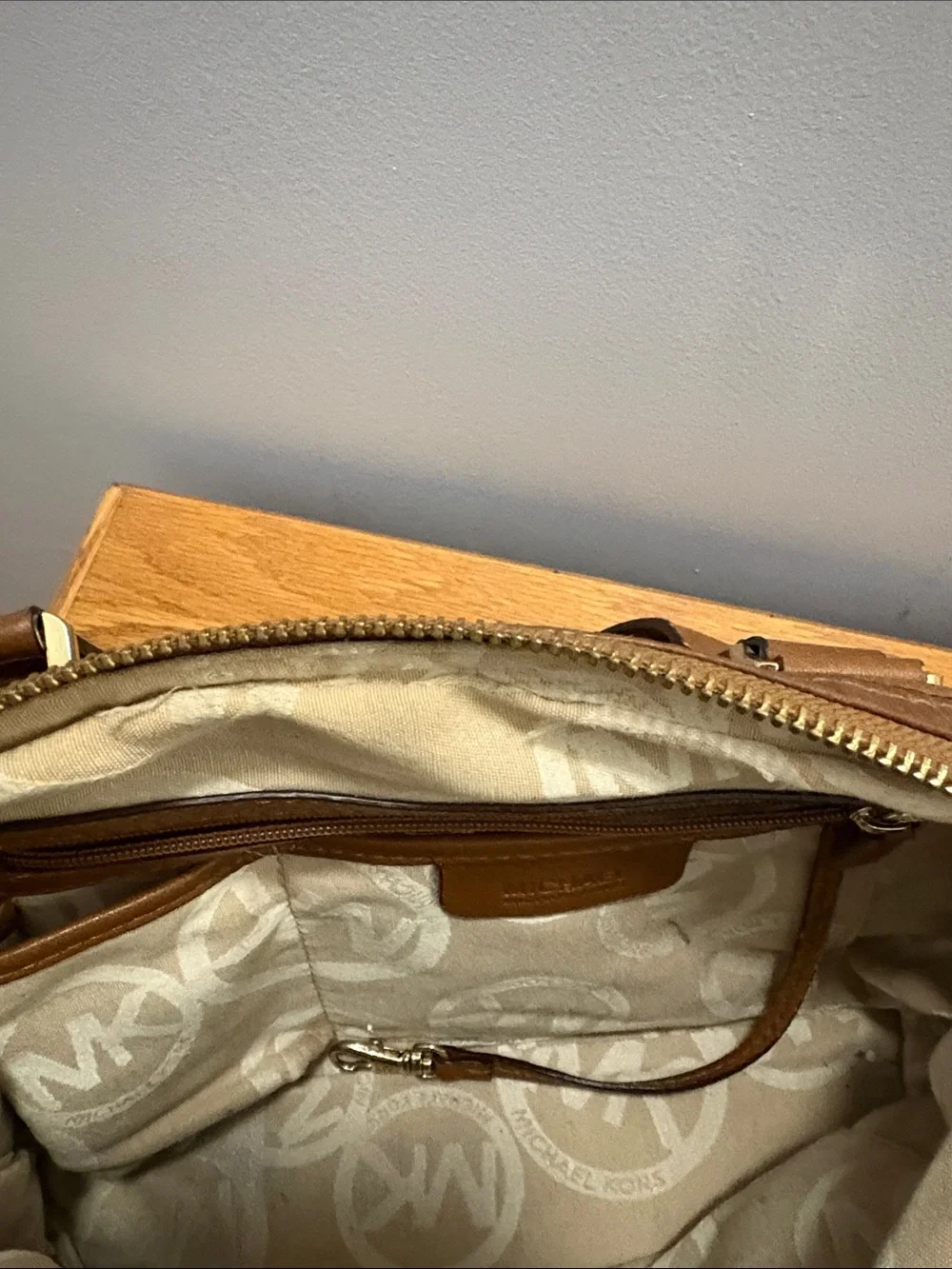 Michael Kors Brown Pebbled Leather Satchel with Gold Accents